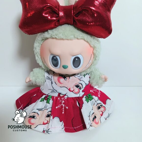 Holiday Christmas Santa Custom Dress and Oversized Bow Made to fit Labubu - Picture 3 of 12